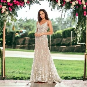 Mac Duggal 67492 FLORAL EMBROIDERED CORSET BODICE GOWN DRESS NWT $798